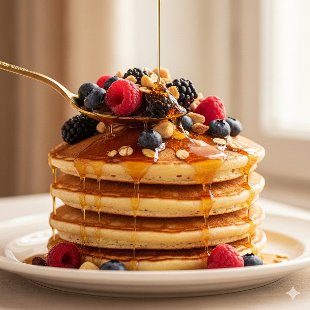 Luxury Maple Syrup Pancake Stack with Berries