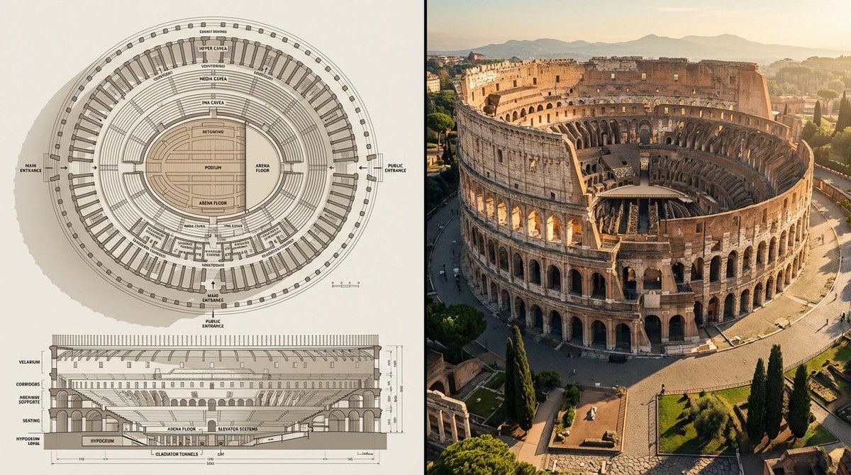 Landmark Blueprint and Aerial Reality Comparison