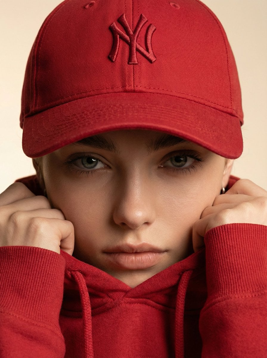 Red Baseball Cap and Hoodie Fashion Portrait