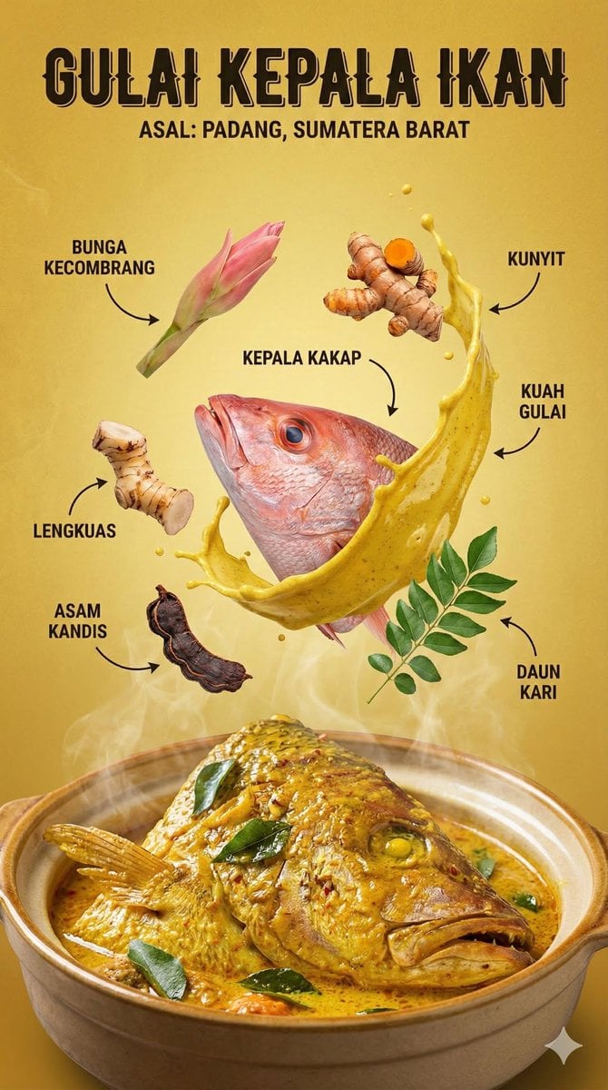 Indonesian Food Infographic Poster with Floating Ingredients