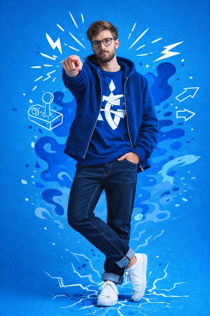 Blue Street-Art Full-Body Portrait With White Doodles(2)