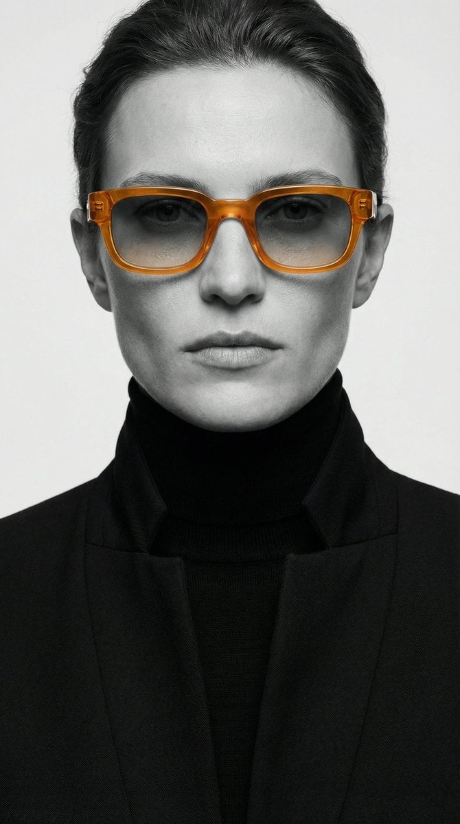 Black and White Fashion Portrait with Orange Sunglasses(2)