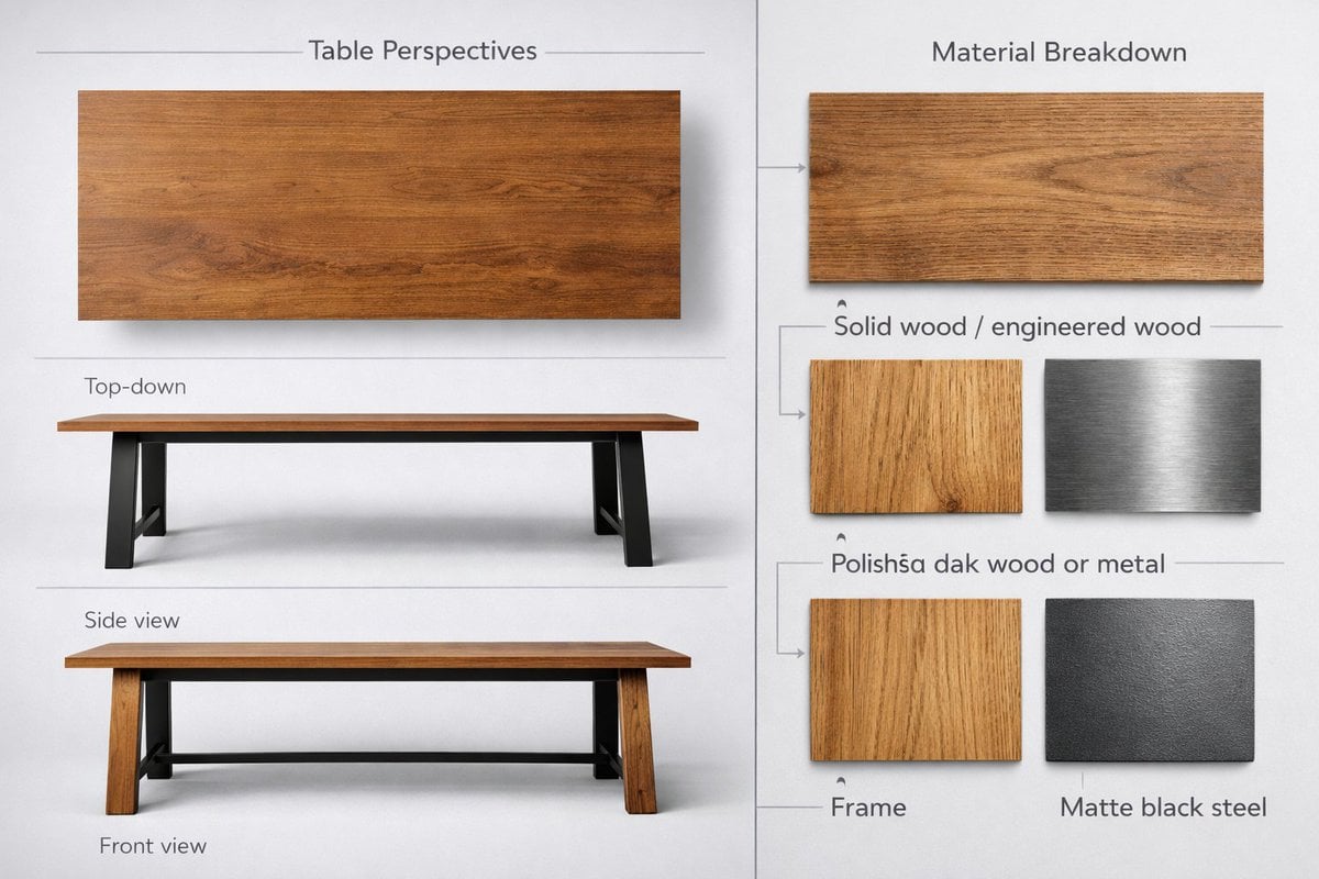 Table Product Showcase with Material Breakdown