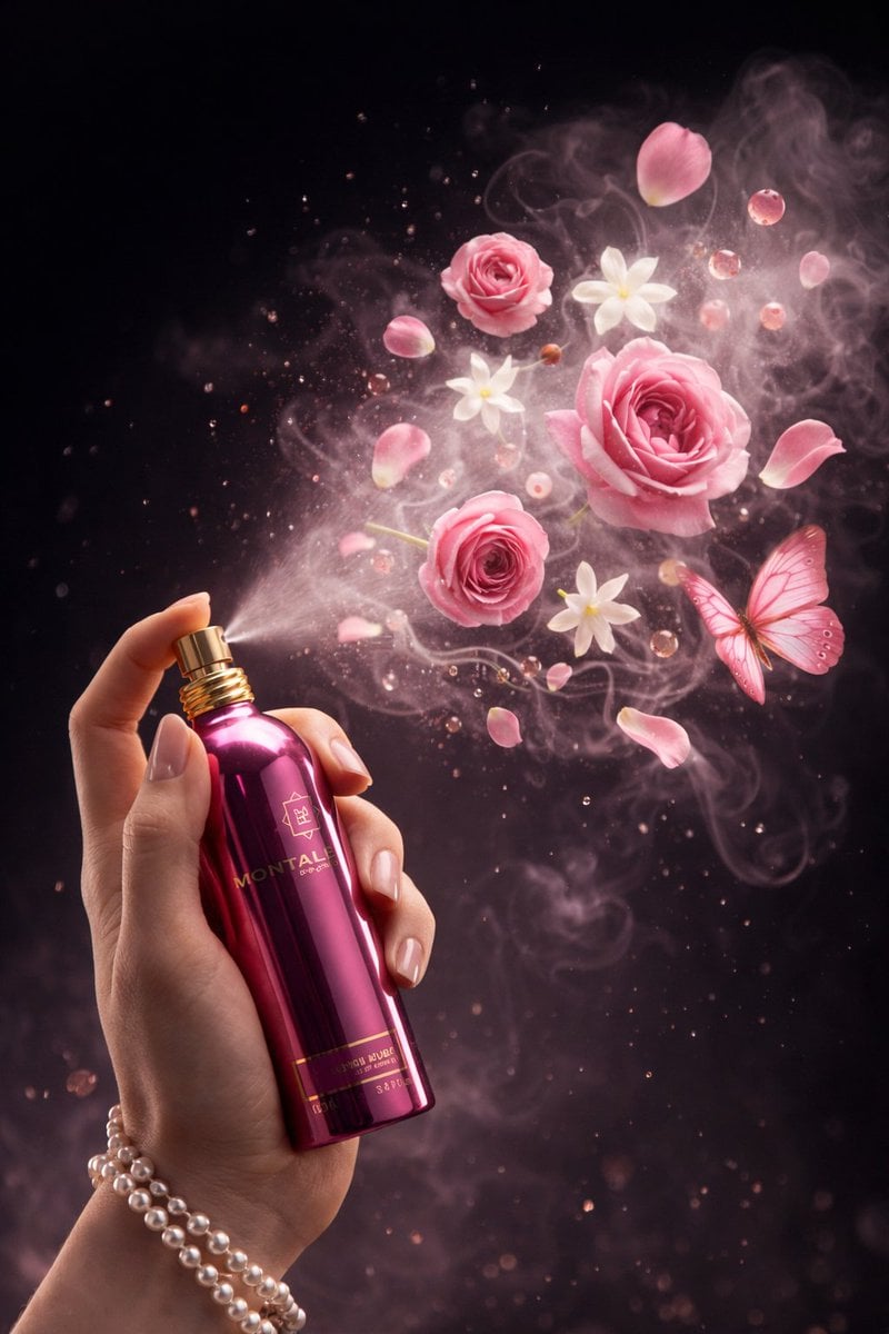 Metallic Pink Perfume Bottle with Rose Mist