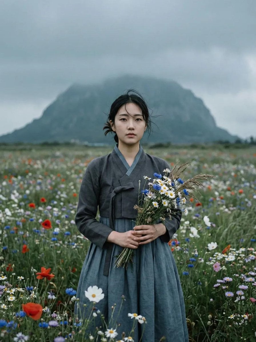 Korean Hanbok Portrait in a Wildflower Meadow