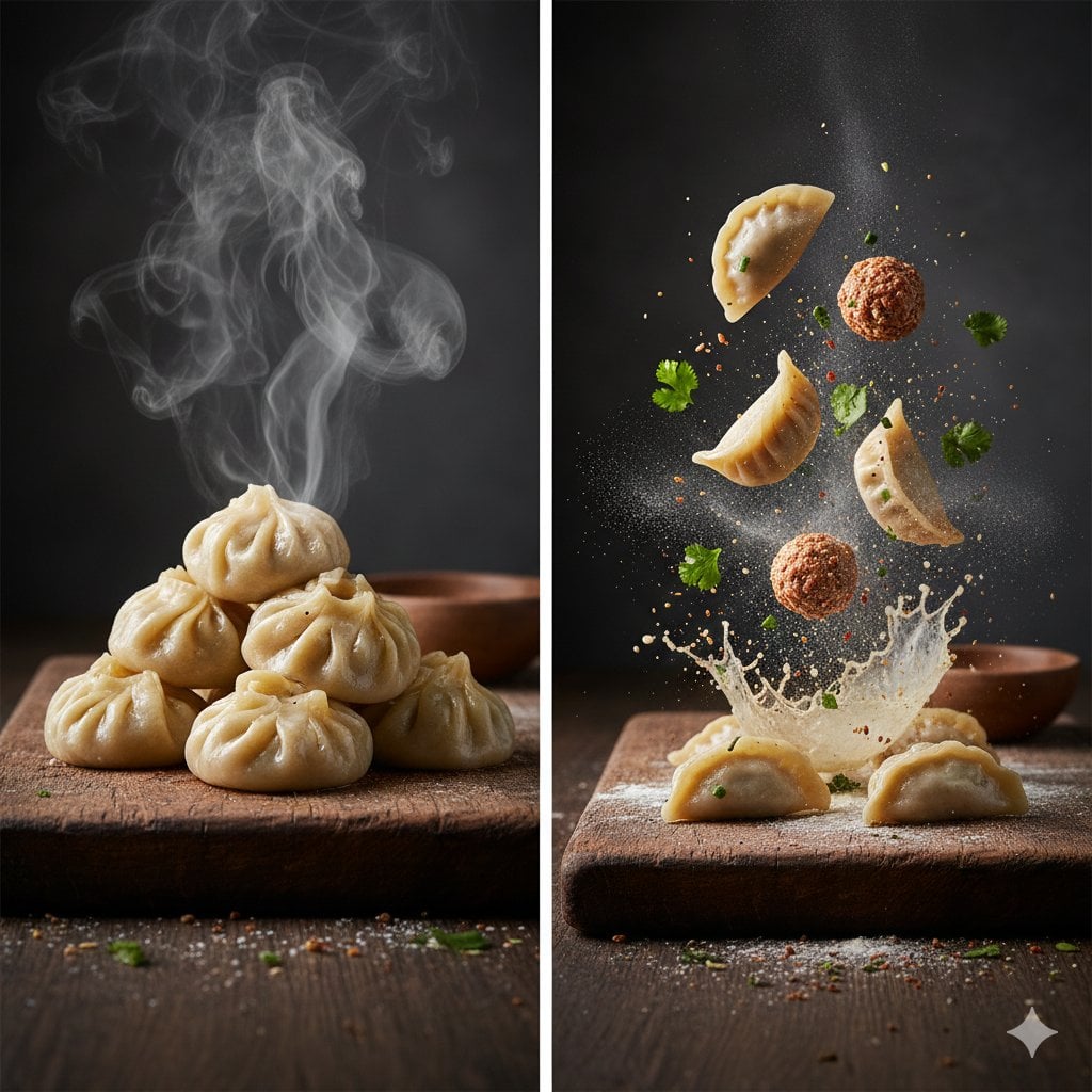 Steamed Momos with Deconstructed Ingredients