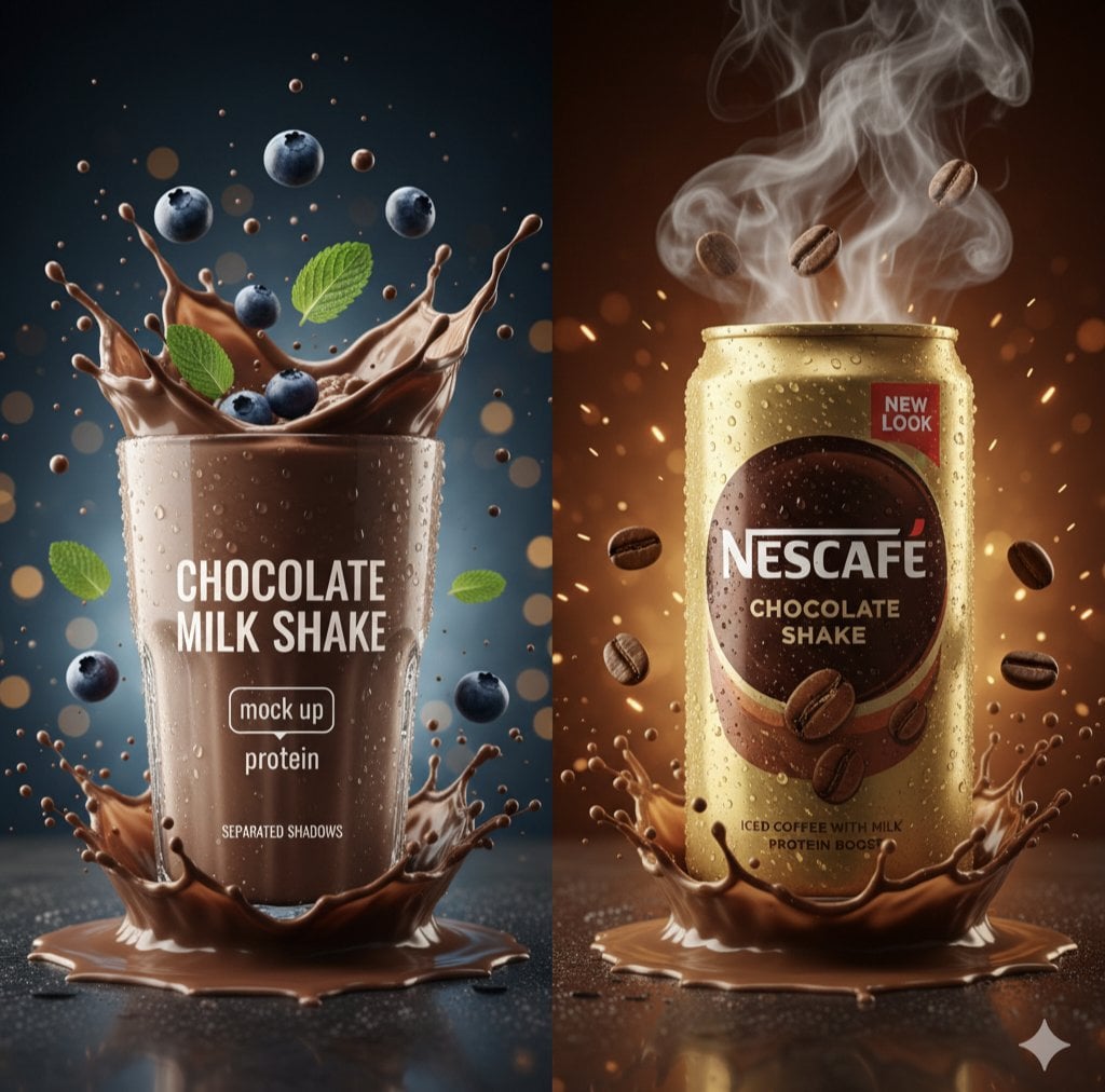 Chocolate Milkshake and Nescafé Can Split Product Shot