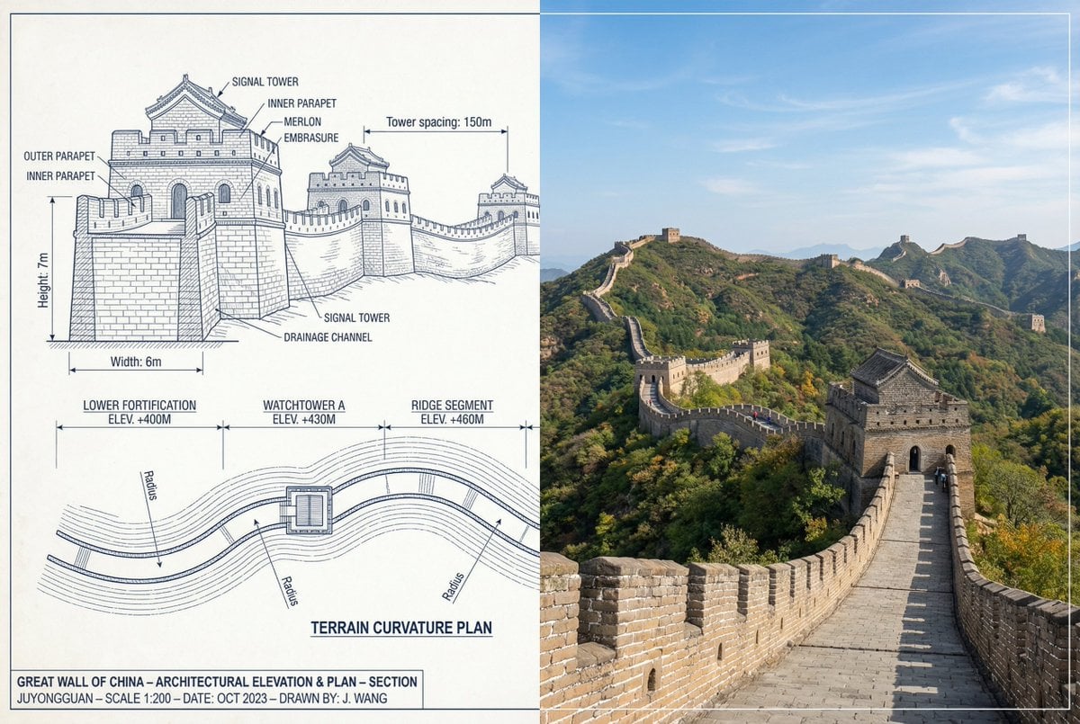 Great Wall Technical Sketch and Photo Comparison