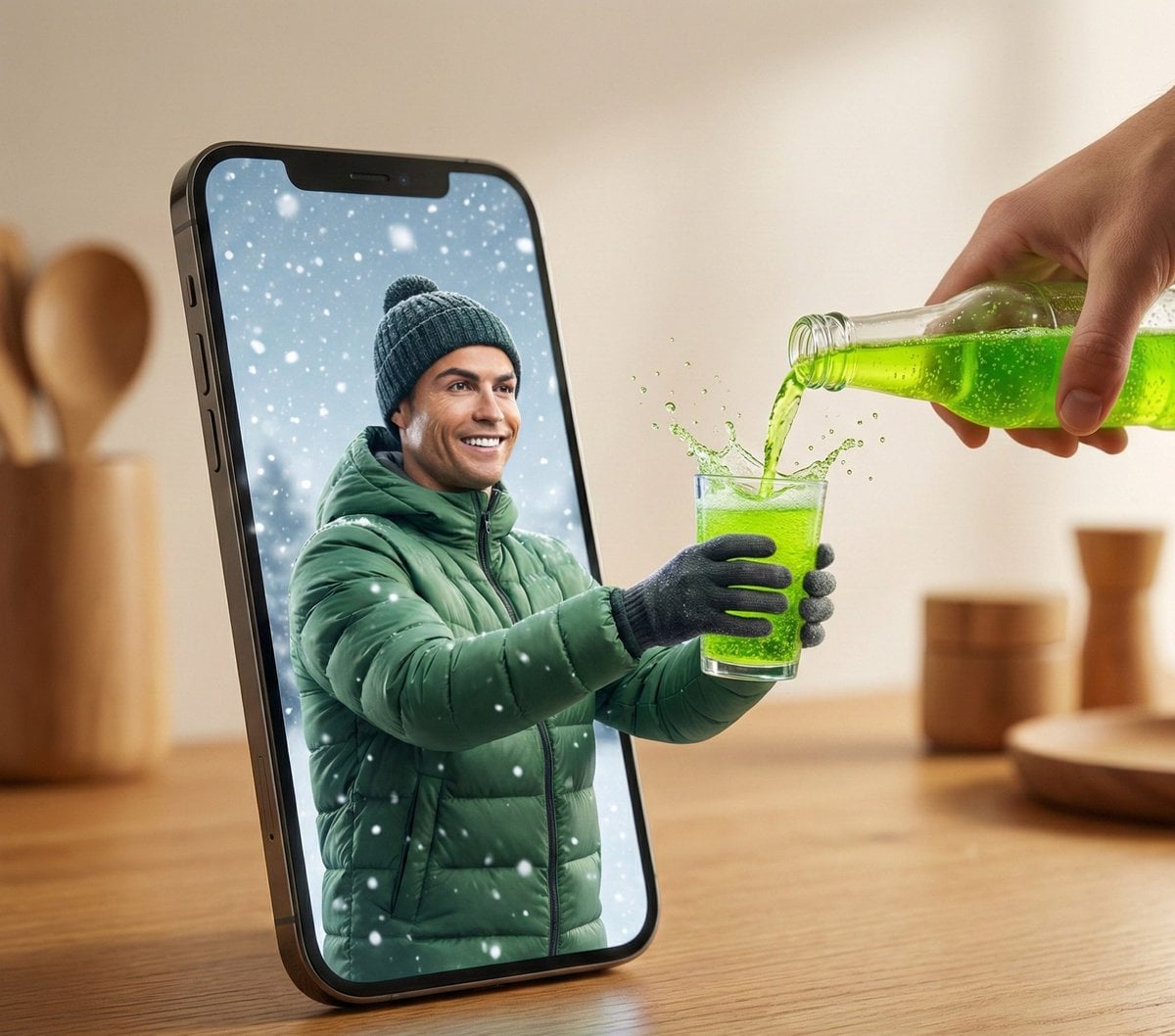 Smartphone Portal with Neon Drink Surreal Photo (2)