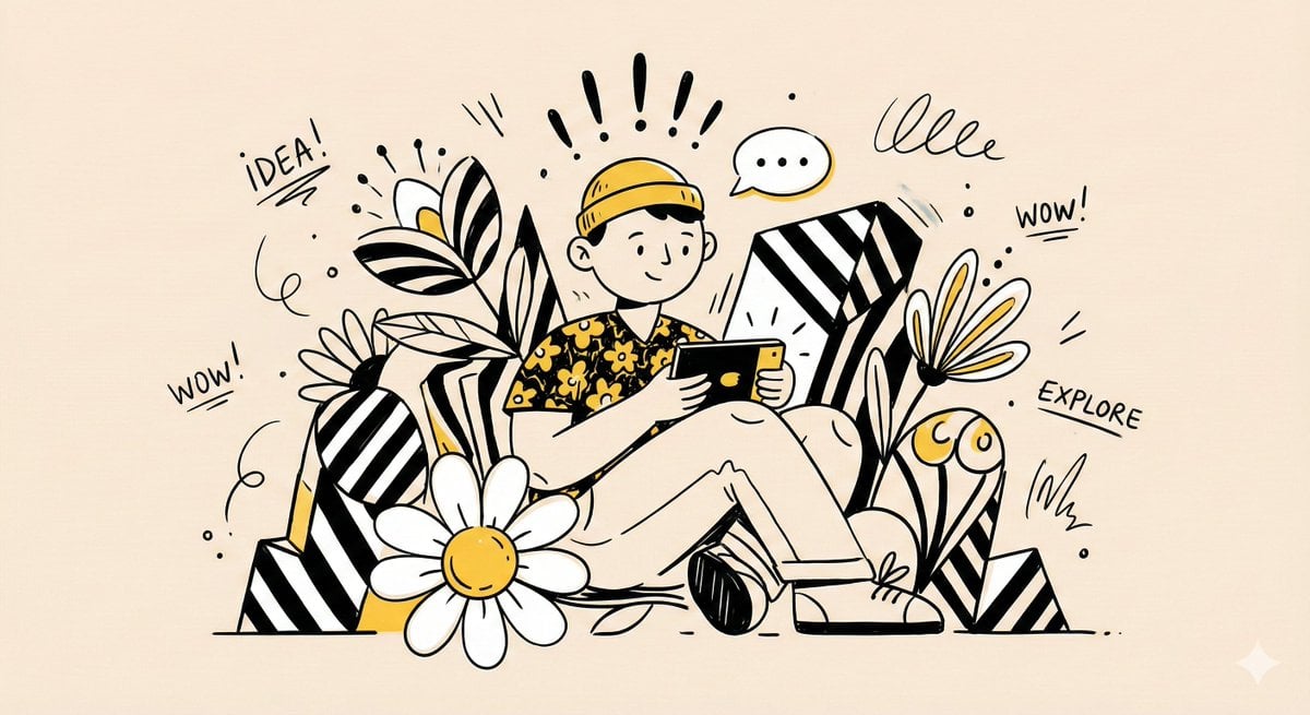 Whimsical Flat Character Illustration with Abstract Shapes(2)