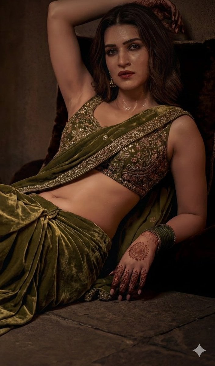 Moody Olive Velvet Saree Fashion Portrait(4)