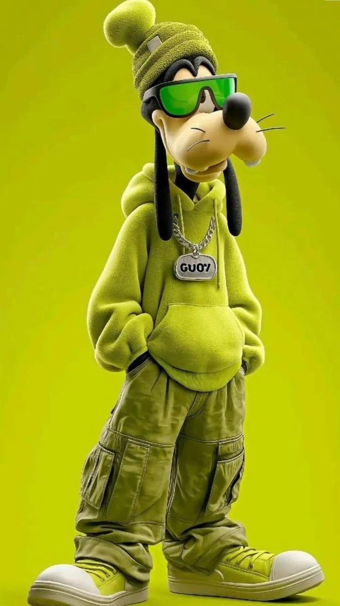 Streetwear Cartoon Dog Character Design in Neon Green