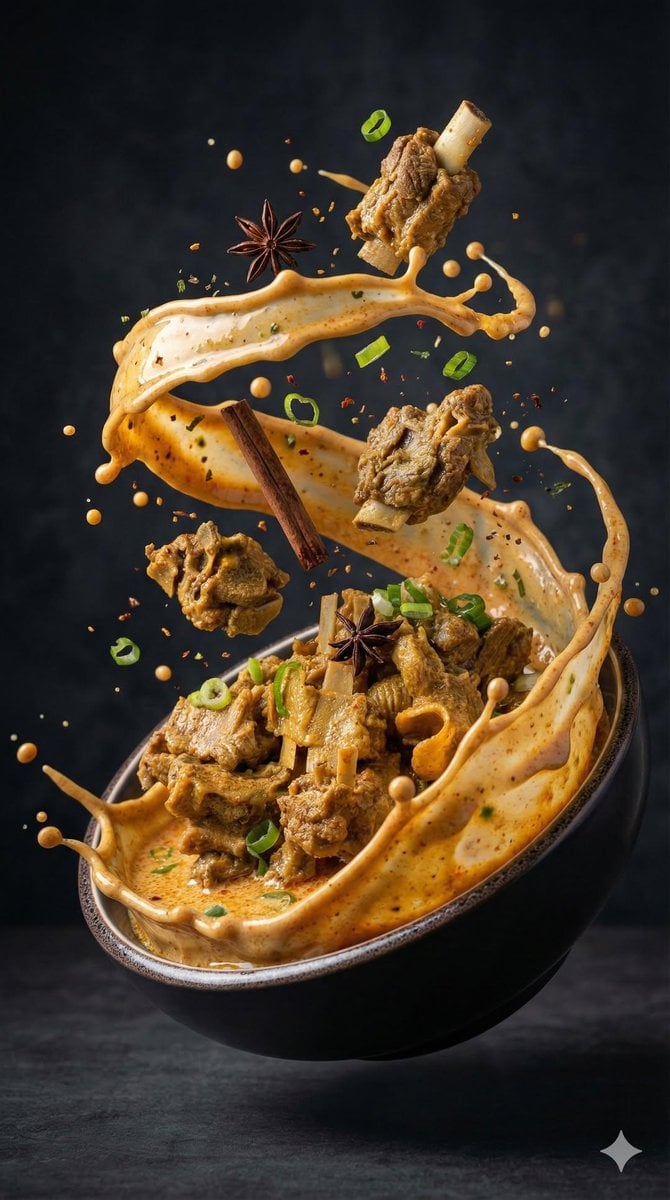 Rich Asian Soup Splash with Flying Ingredients(2)