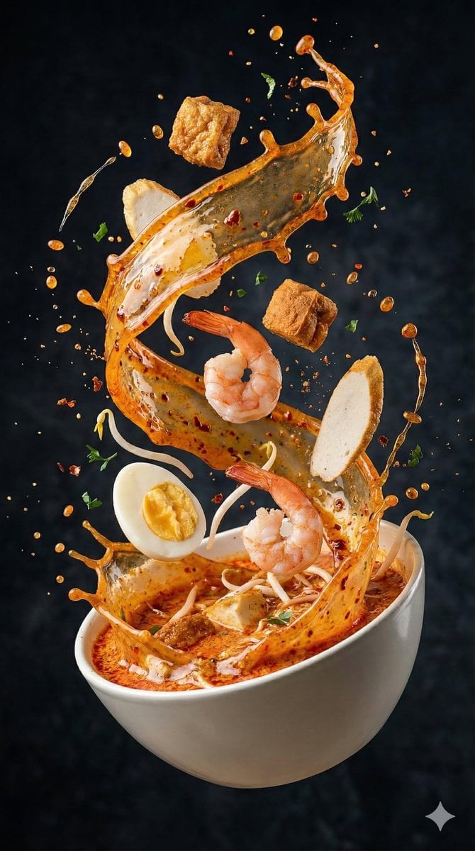Rich Asian Soup Splash with Flying Ingredients(4)