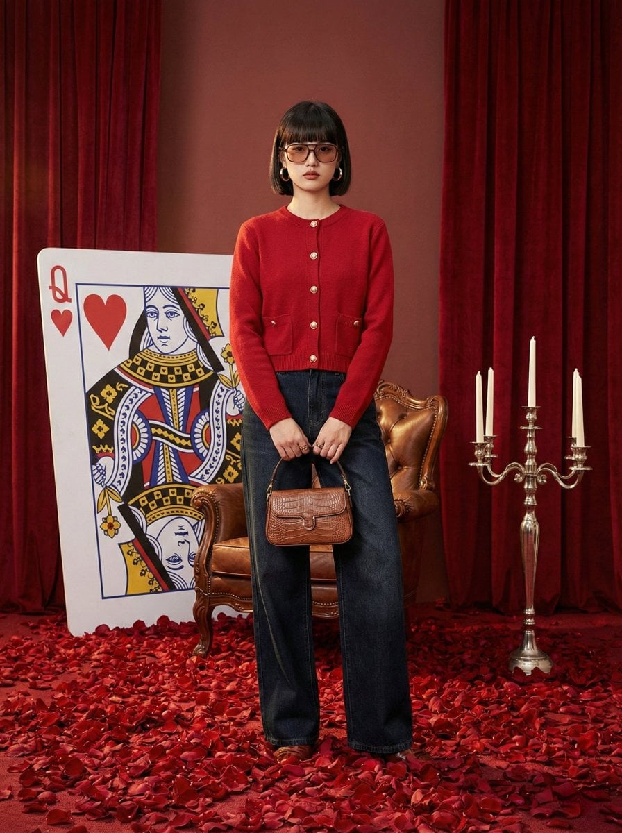 Queen of Hearts Fashion Editorial in a Rose-Filled Studio
