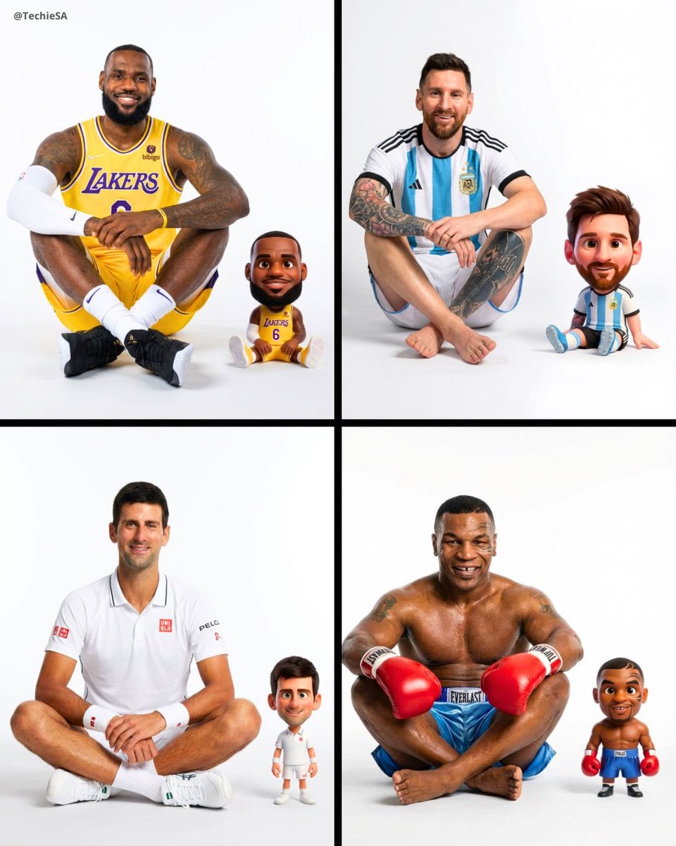 Split Portrait with Miniature Character and Soccer Ball