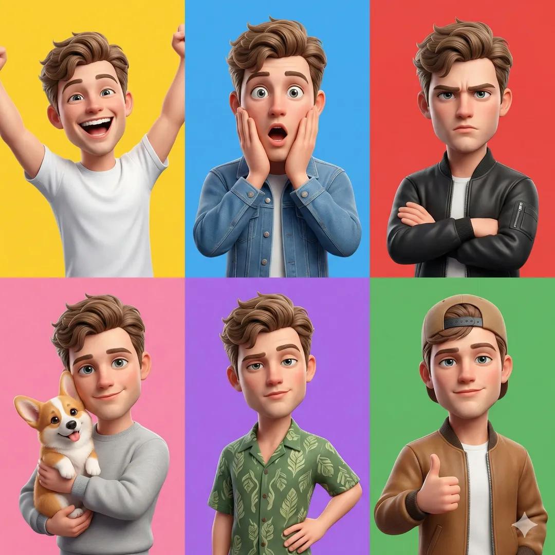 Young Male Cartoon Character Expression Grid