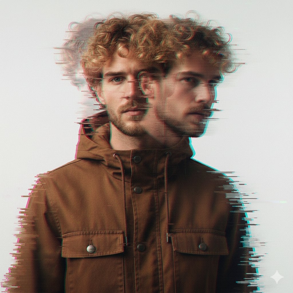 Glitch Double Exposure Portrait of a Man