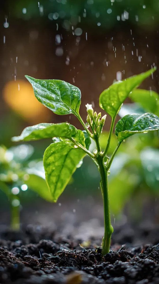 Rainy Chili Plant Macro Photograph