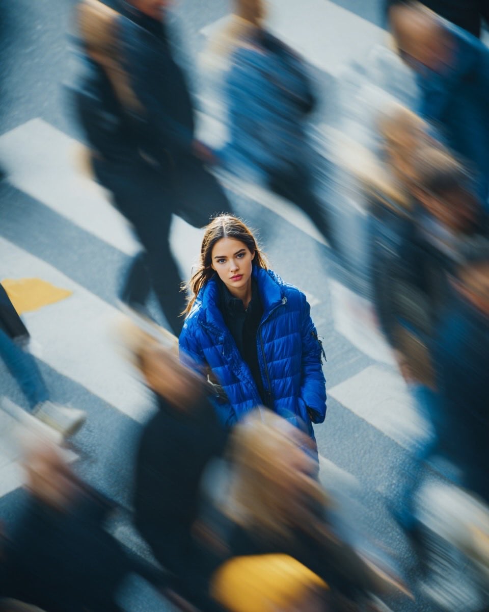 Cinematic Street Portrait in a Blue Puffer Jacket(2)