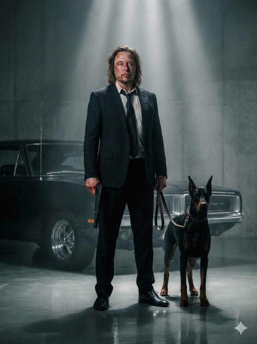Neo-Noir Hitman Portrait with Doberman and Muscle Car (2)