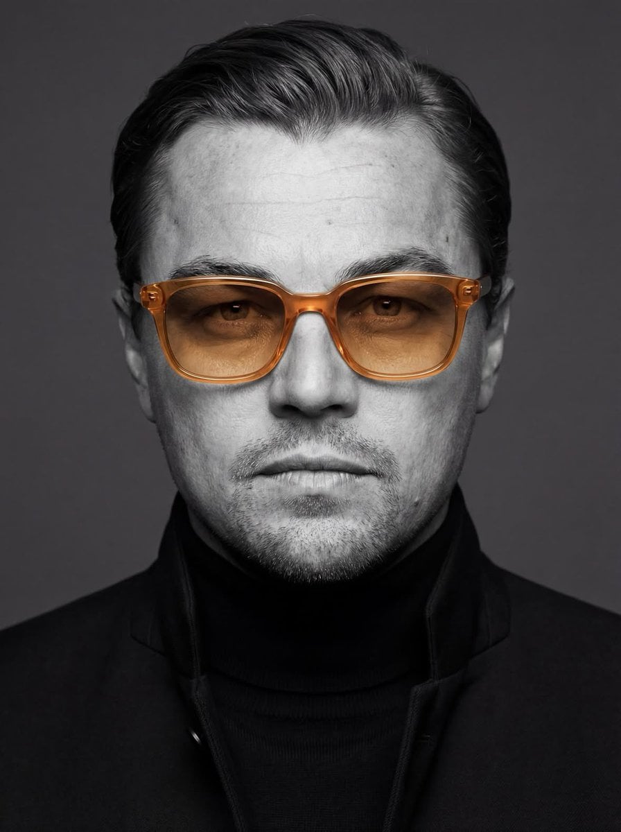 Black and White Editorial Portrait with Amber Glasses(2)