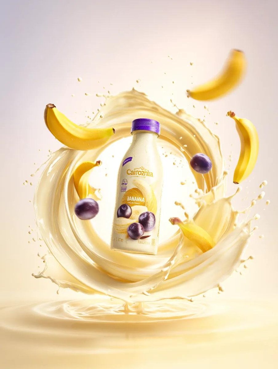 Banana Milk Bottle with Dynamic Milk Splash