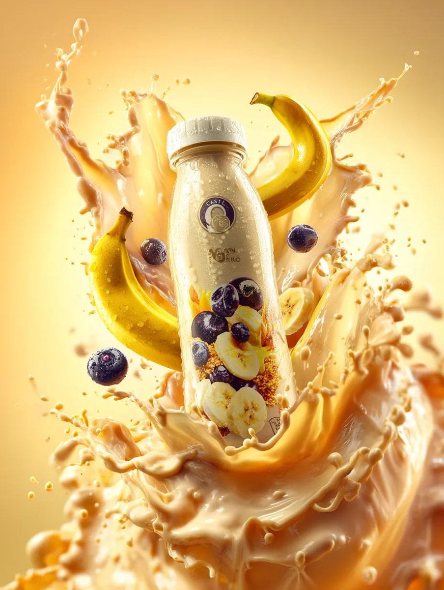 Banana Milk Bottle with Dynamic Milk Splash (2)