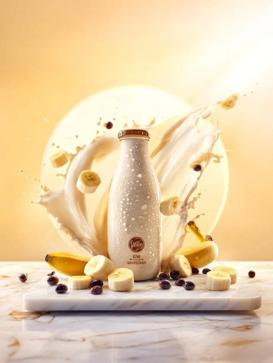 Banana Milk Bottle with Dynamic Milk Splash (4)