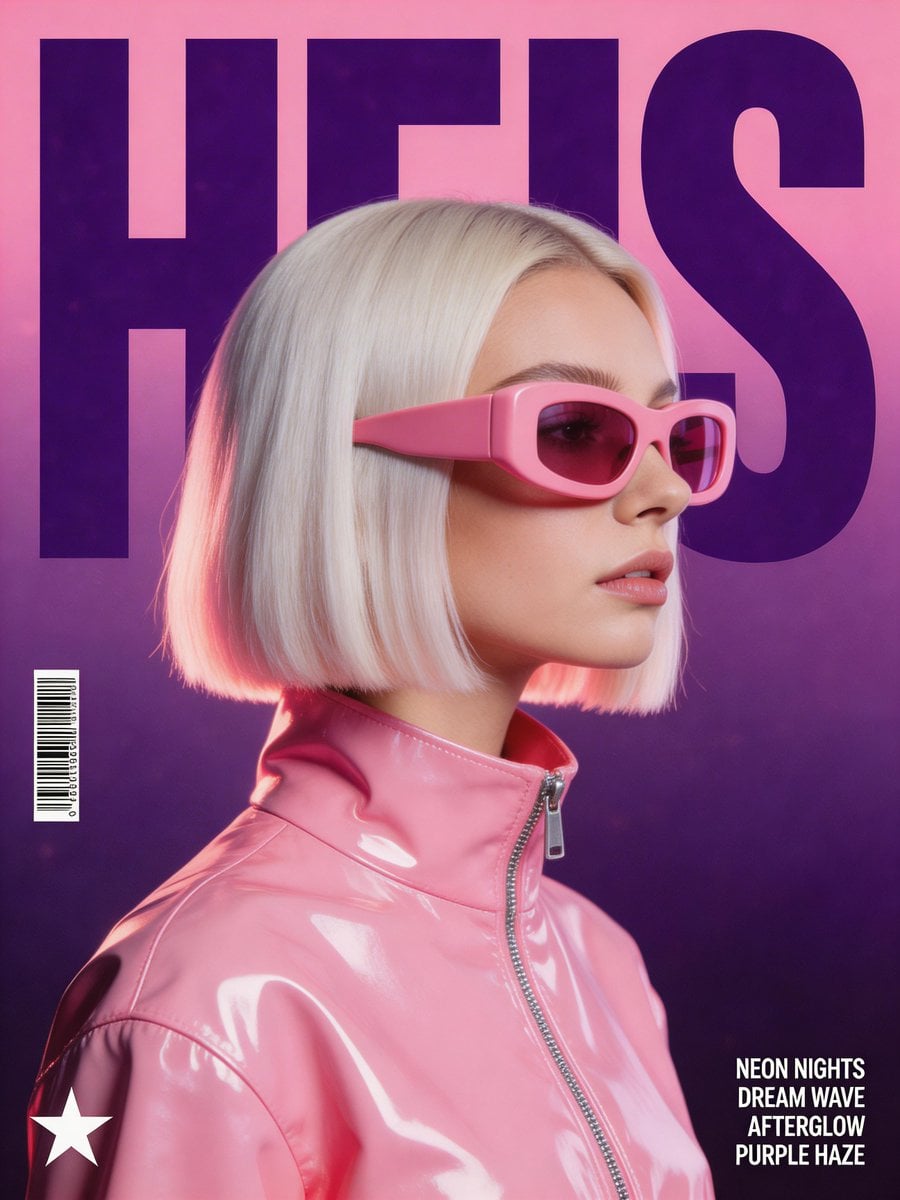 Synthwave Woman Music Poster with Glossy Pink Vinyl