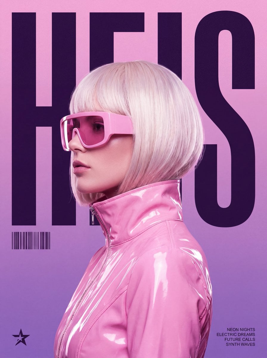 Synthwave Woman Music Poster with Glossy Pink Vinyl (2)
