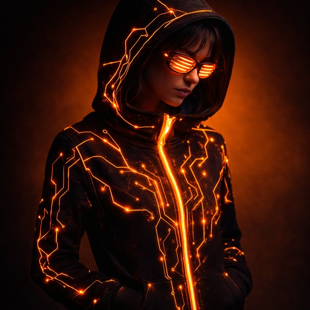 Neon Circuit Cyberpunk Hoodie Studio Portrait(2)