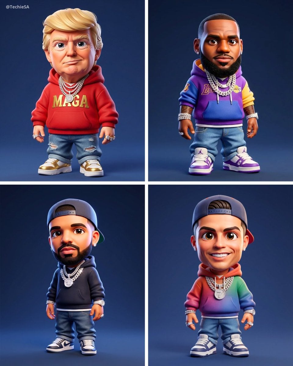 Chibi 3D Rapper Character with Streetwear