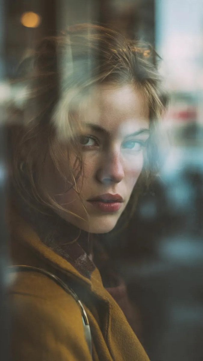 Woman Reflected in Glass Window Portrait