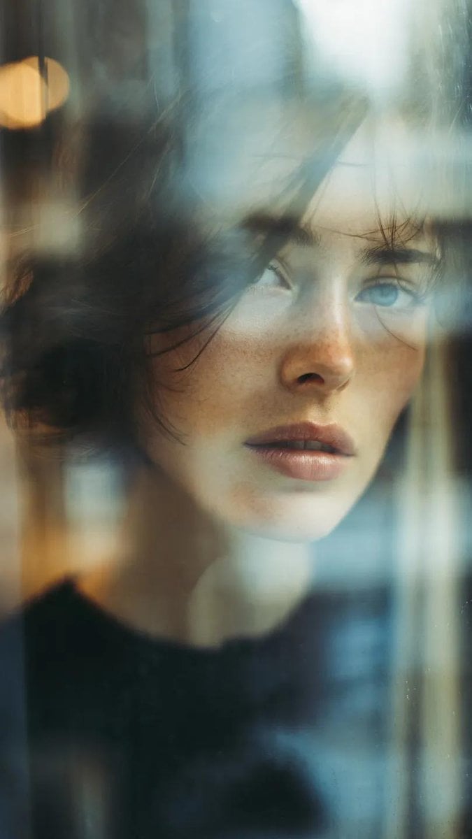 Woman Reflected in Glass Window Portrait(2)