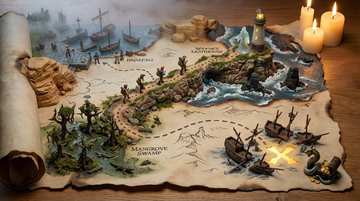 3D Treasure Map Adventure on Aged Parchment(2)