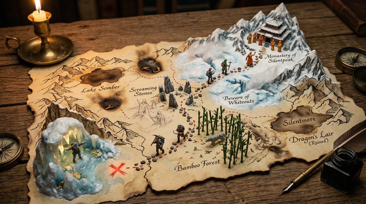 3D Treasure Map Adventure on Aged Parchment(3)