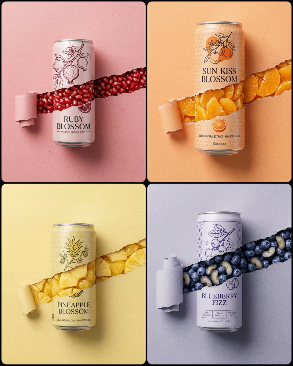 Torn Paper Soda Can Fruit Filling Reveal