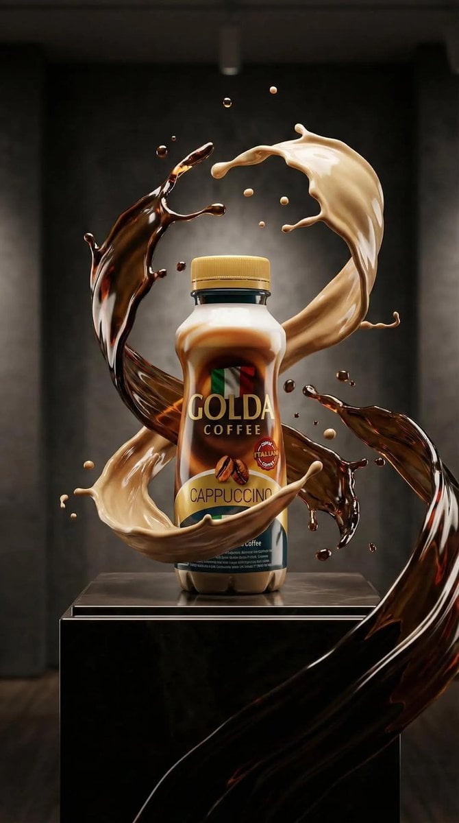 Cappuccino Coffee Bottle with Explosive Liquid Splashes