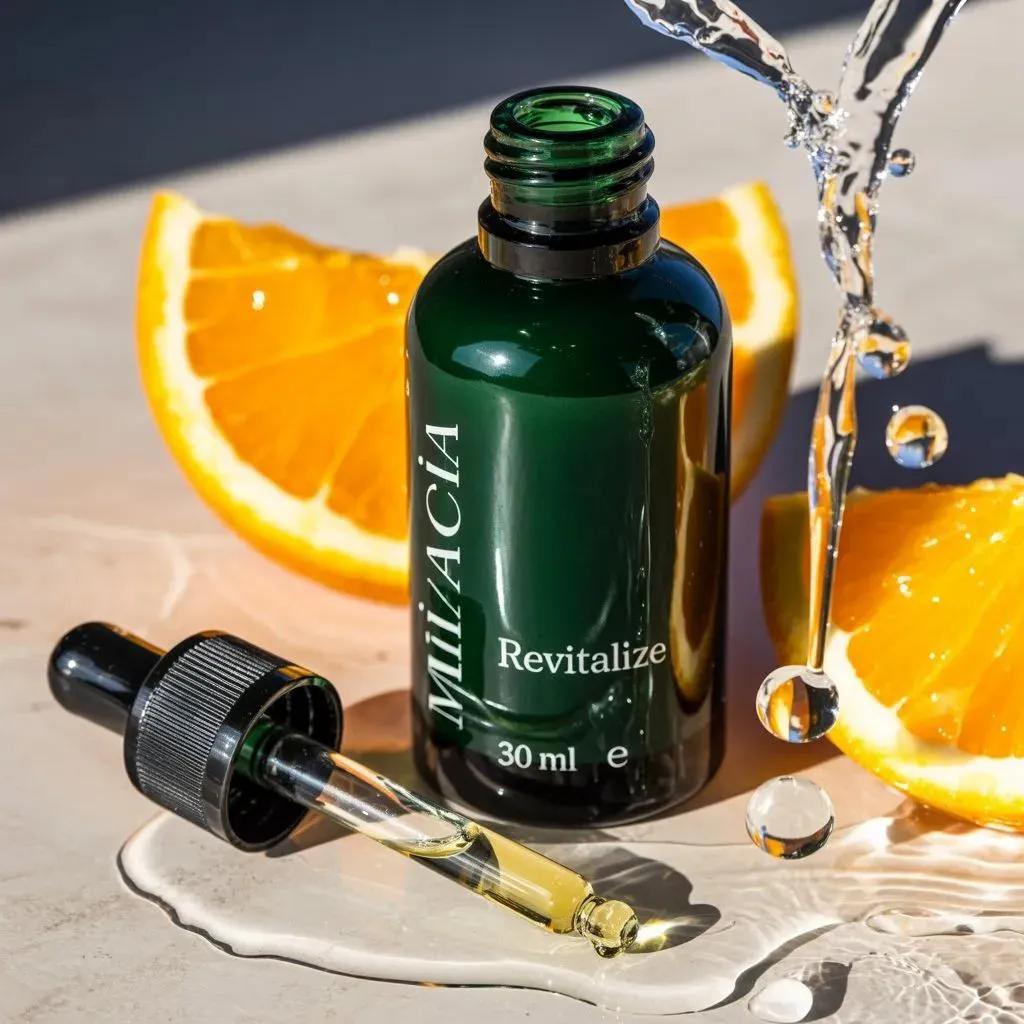 Dark Green Skincare Serum Bottle with Orange Splash (2)