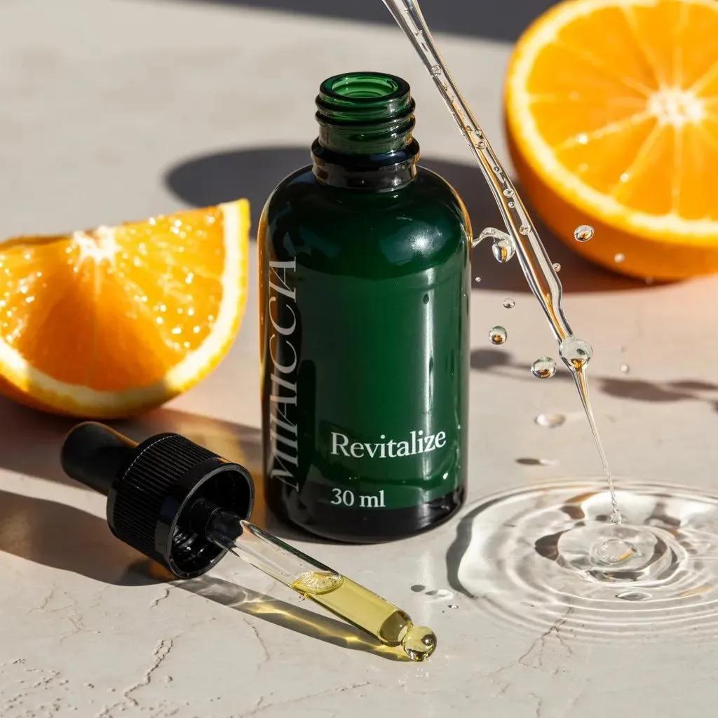 Dark Green Skincare Serum Bottle with Orange Splash (3)