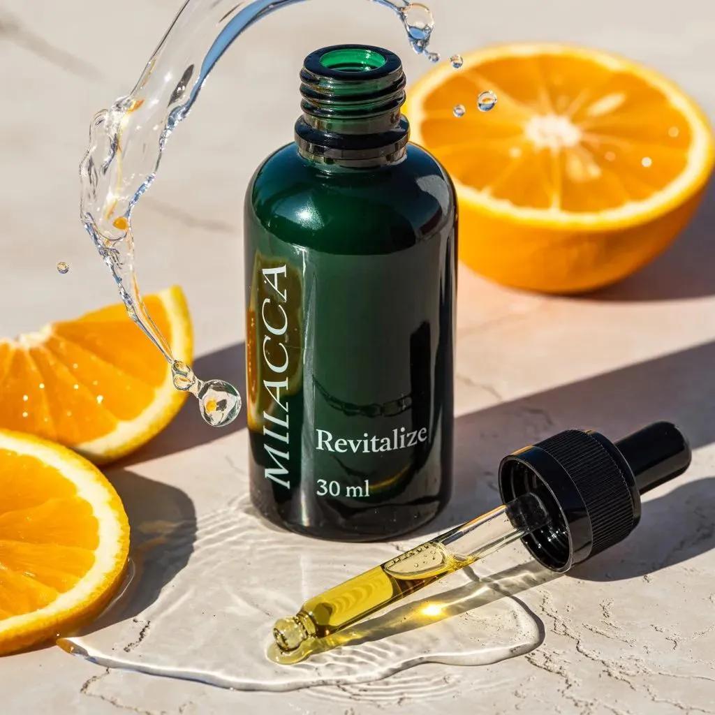Dark Green Skincare Serum Bottle with Orange Splash (4)