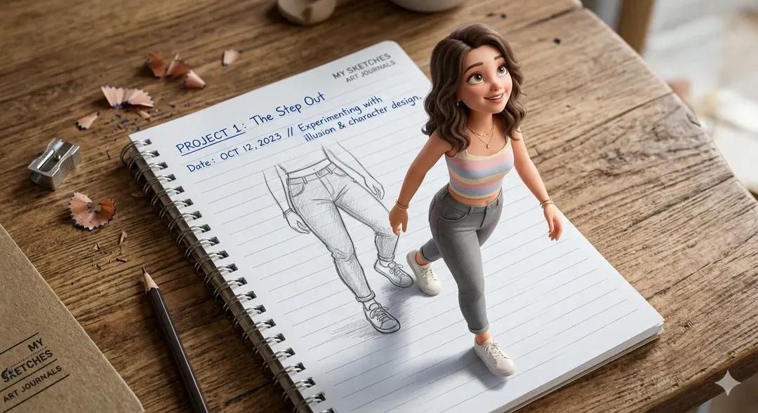 Girl Stepping Out of Notebook 3D Illusion Artwork(4)