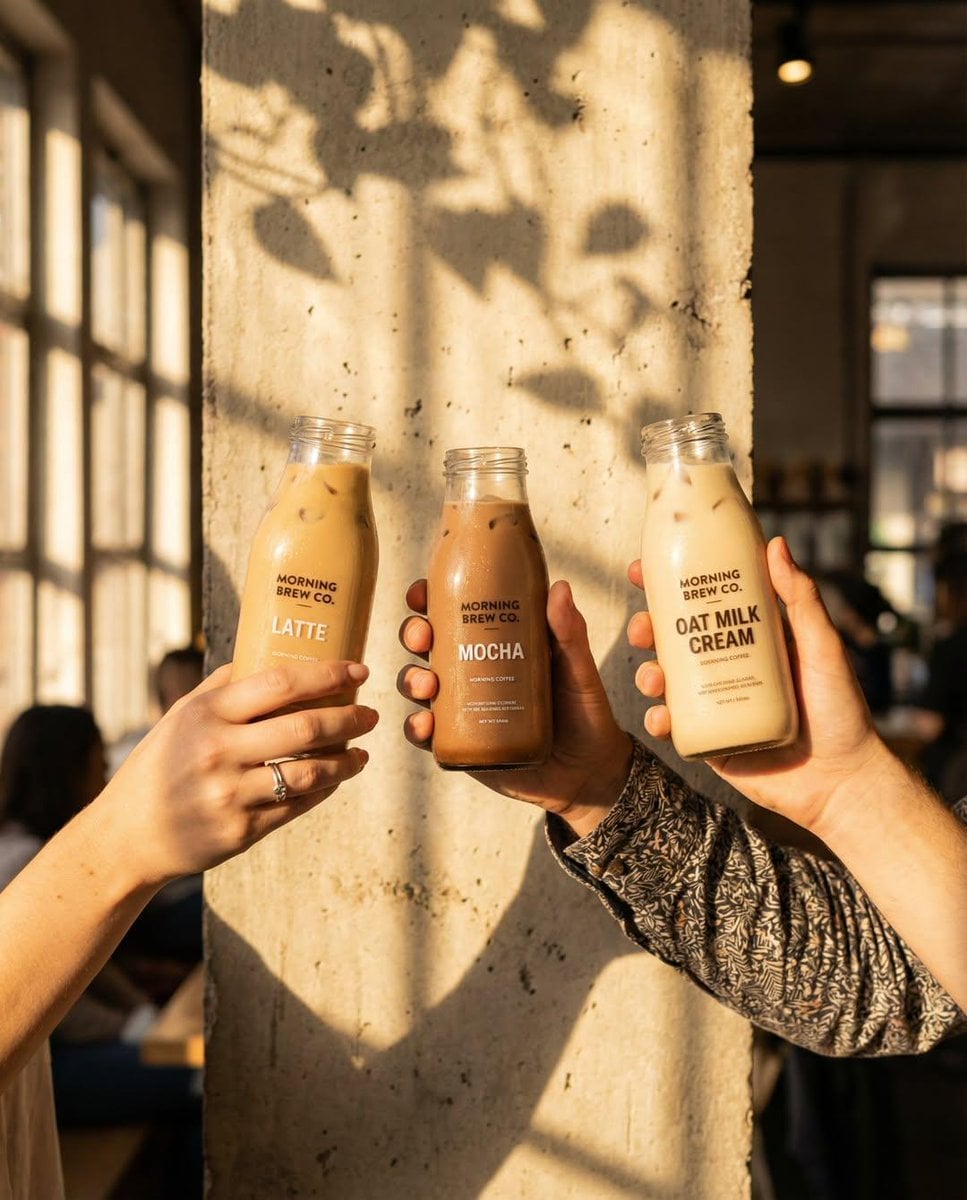 Hands Holding Bottled Drinks in Commercial Ad Set (3)