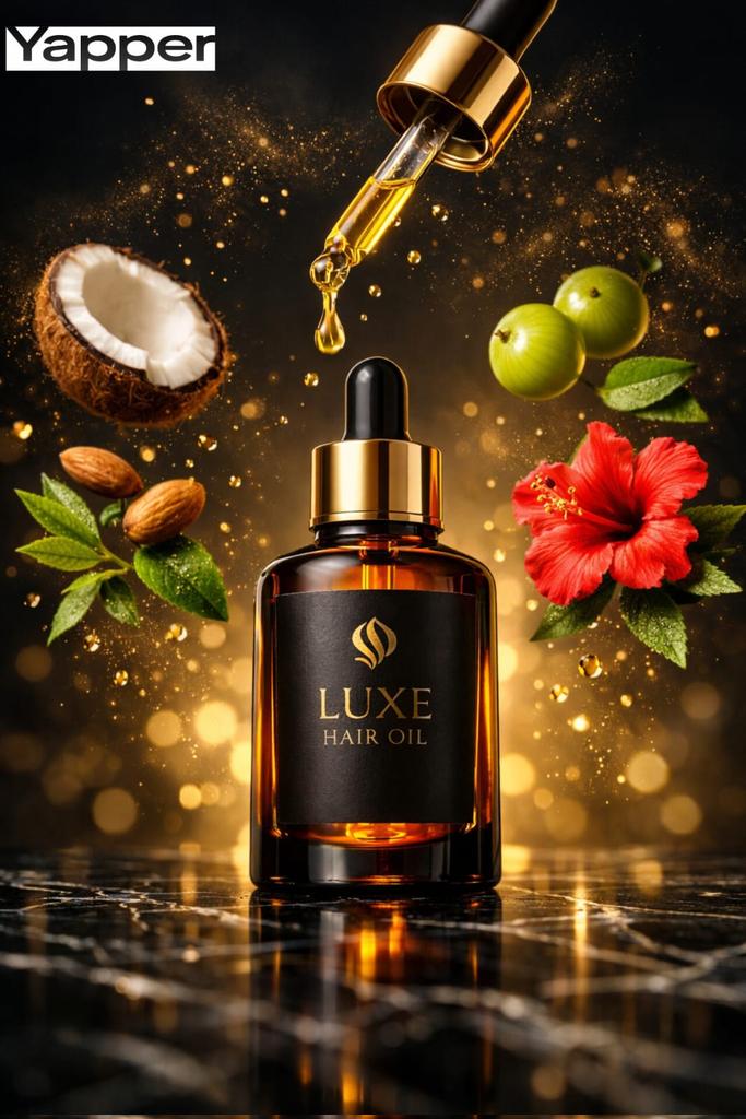 Luxury Herbal Hair Oil Bottle with Golden Droplets
