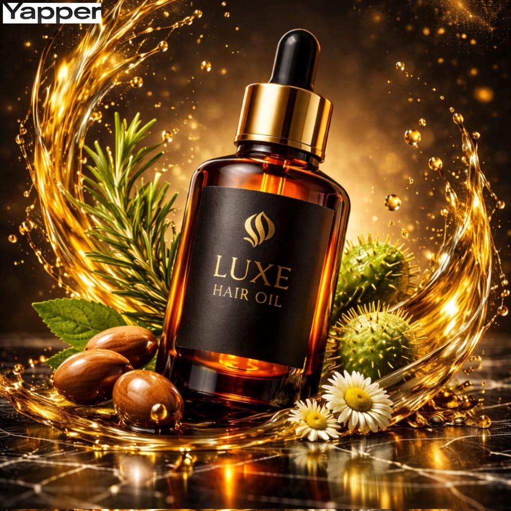 Luxury Herbal Hair Oil Bottle with Golden Droplets (2)
