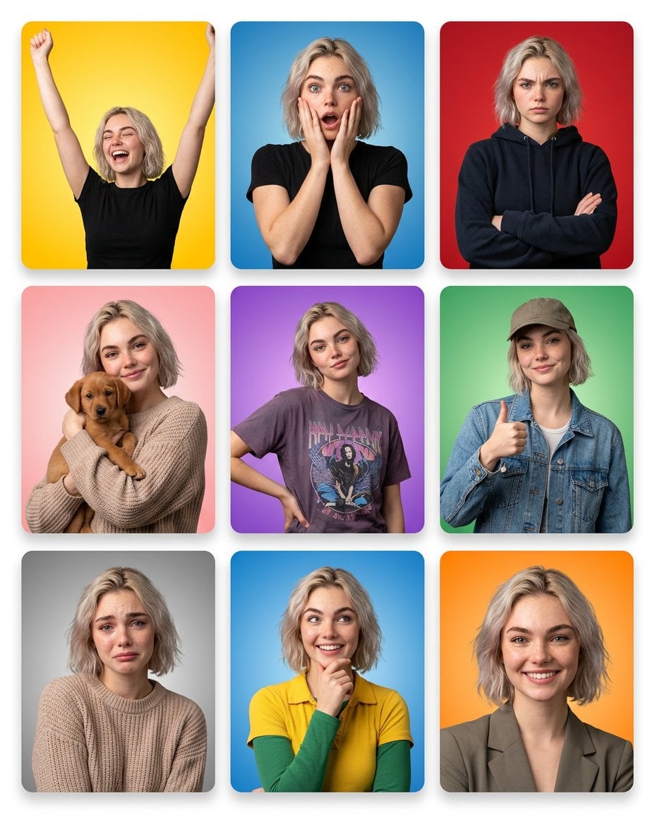 Seven-Panel Character Expression Grid