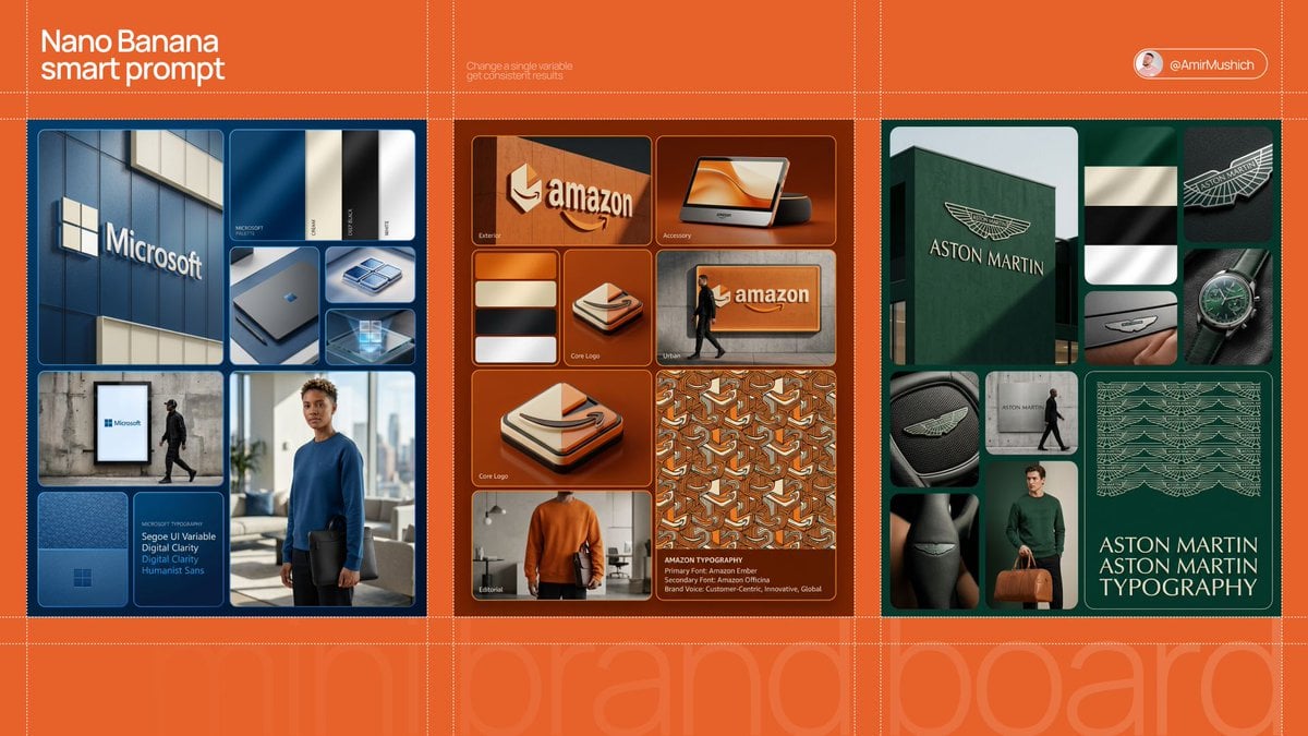 Brand Identity Grid Showcase with Logo and Mockups