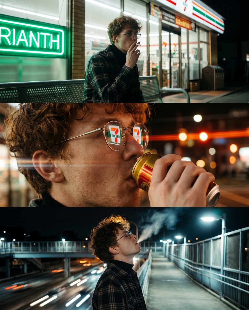 Cinematic Urban Noir Triptych Portrait