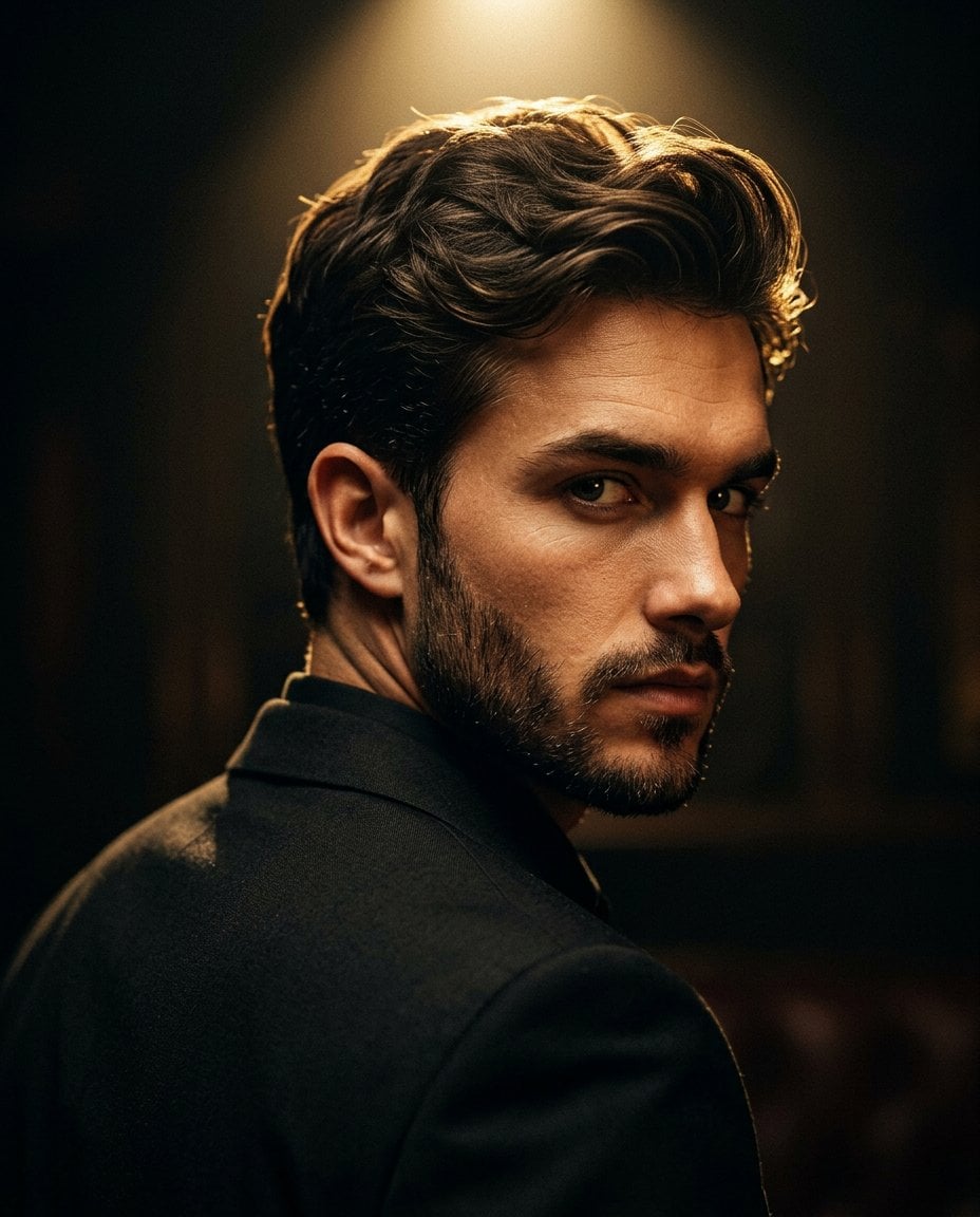 Cinematic Portrait of Man in Black Suit